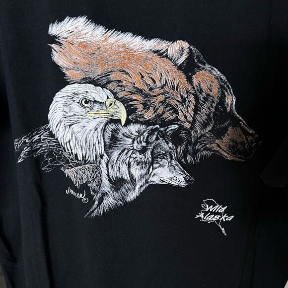 VTG Wild Alaska Eagle Bear Wolf T Shirt USA Large - Picture 2 of 4